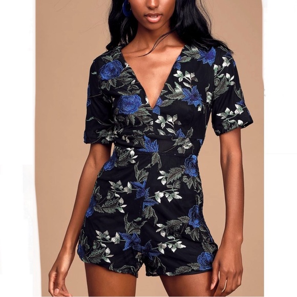 Lulus Midnight Rendezvous Black Floral Embroidered Romper - Picture 7 of 9